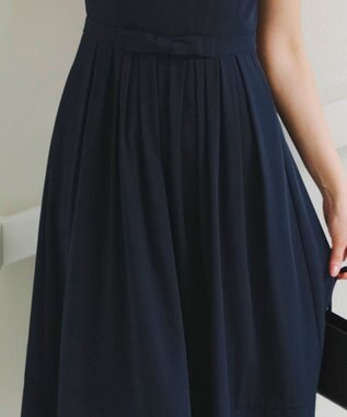 Tiaclasse 【洗える】半袖リボンギャザーフレアワンピース ネイビー