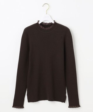 ANY SIS CICA加工 フリルネック プルオーバー ブラウン