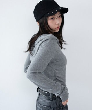 WEGO ヘンリーネックフードロンT 杢グレー