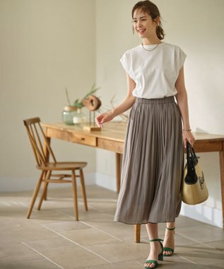 組曲 S 【UVケア・接触冷感】GIZAプレーティング天竺フレンチスリーブ Tシャツ アイボリー系