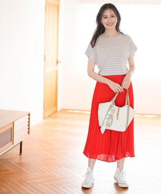 ANY SIS 【接触冷感・UVカット・洗える】ビューティクール フレンチ ニットＴ グレー×オフ