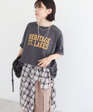 Green Parks カレッジロゴ刺繍５分袖チュニック Charcoal Gray