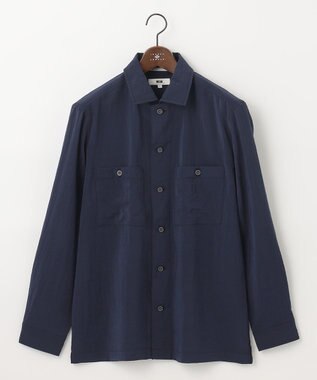 JOSEPH ABBOUD 【サスティナブル】リンクルマイヤー シャツアウター ネイビー系