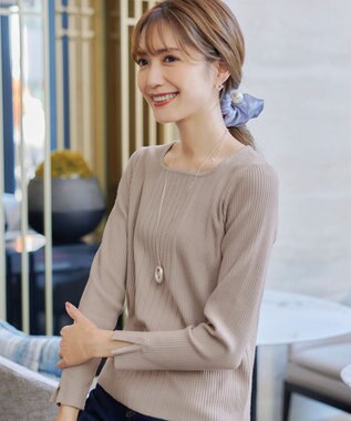 Tiaclasse 【洗える】スクエアネックリブ編みニットトップス グレージュ