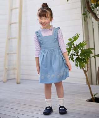 ANY KIDS シアー ギンガム 七分袖 Tシャツ ラベンダー