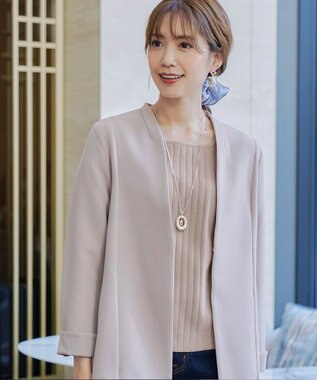 Tiaclasse 【洗える】スクエアネックリブ編みニットトップス グレージュ