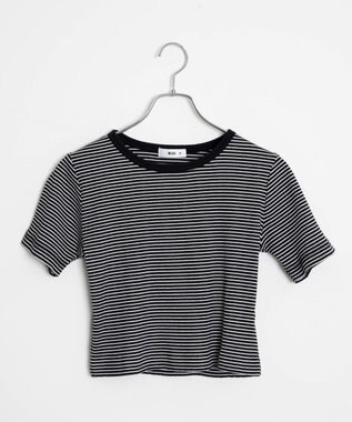 WEGO 【洗える/SML】コンパクトリブT ブラックボーダー