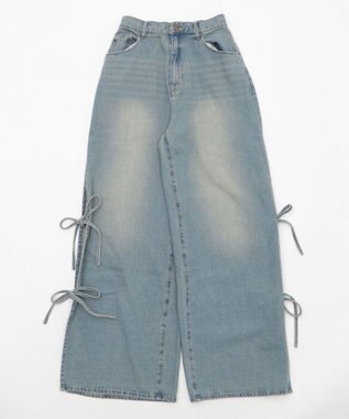 WEGO 【ウエストゴム/楽ちん】サマーデニムサイドリボンパンツ デニム中濃加工色