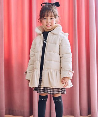 ANY KIDS 【フード取り外し/洗濯機可能】中綿フリル リボンコート エクリュ
