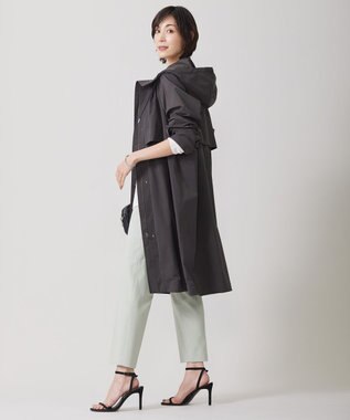 ICB 【撥水加工】 メモリーストレッチタフタ フーデットコート チャコール系