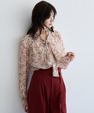 YECCA VECCA フラワー柄シアーボウタイブラウス