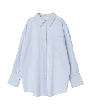 earth music&ecology サッカーストライプボーイズライクシャツ Blue