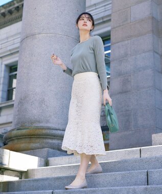 Tiaclasse 【洗える】スクエアネックリブ編みニットトップス ミント