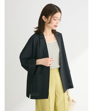 RISLEY フードのパンチ穴.ベージュ色ドルマンスリーブジャケット ドルマンスリーブシアージャケット / Green Parks