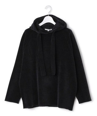 23区 【SLOW/一部店舗限定】ベロア風ニット パーカー ブラック系