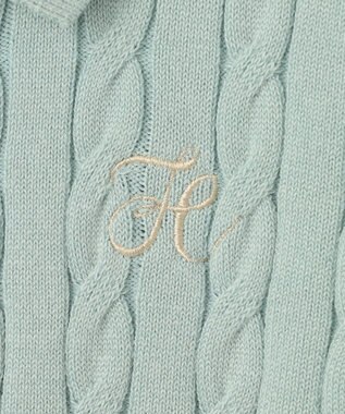 Feroux 胸元刺繍ケーブルポロ ニット ライトグリーン系