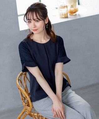 Tiaclasse 【新色追加・洗える】体型カバーも叶うレーススリーブブラウス ネイビー