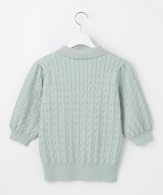 Feroux 胸元刺繍ケーブルポロ ニット ライトグリーン系