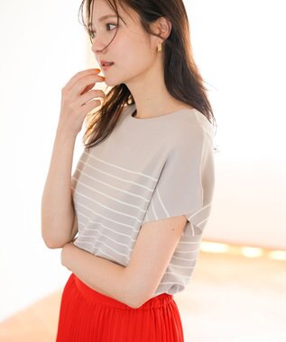 ANY SIS 【接触冷感・UVカット・洗える】ビューティクール フレンチ ニットＴ グレー×オフ