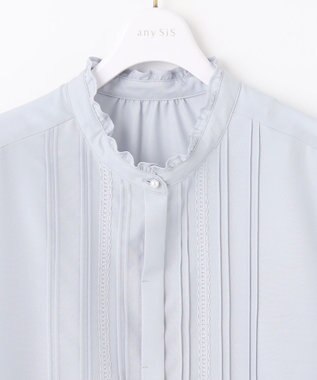 ANY SIS 【洗える】レースピンタック ブラウス ライトブルー