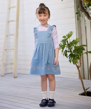 ANY KIDS シアー ギンガム 七分袖 Tシャツ ラベンダー