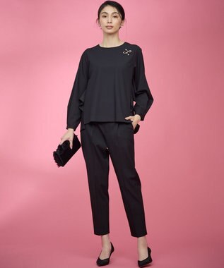 組曲 L 【KUMIKYOKU NAVY】ウーステッドライククロス フリルブラウス ブラック系