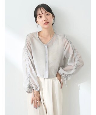 earth music&ecology キラキラシアーギャザーシャツ Light Gray