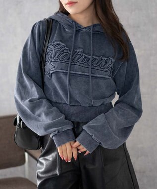 WEGO ロゴアシッドウォッシュパーカー デニム