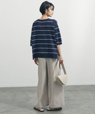 UNFILO L スゴ機能美ニット ハーフスリーブ ネイビーボーダー