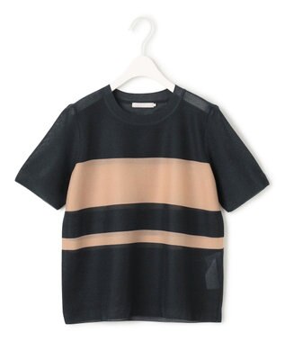 ICB 【洗える】 シアースムースボーダー ニット ネイビー×チノベージュ系