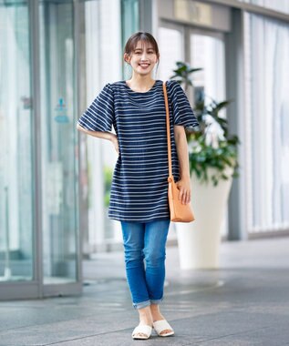 Tiaclasse 【洗える】ランダムボーダーチュニックブラウス ネイビー