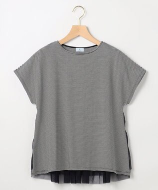 組曲 【先行予約】GIZAコットンチュールコンビ カットソー ネイビー×オフ系2