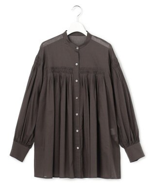 23区 L 【SLOW/一部店舗限定】コットンボイル ギャザー ブラウス ダークブラウン系