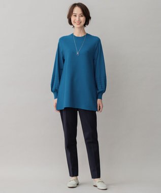 自由区 【洗える】レーヨンポリエステルスムース チュニック丈ニット ブルー系
