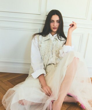 GRACE CONTINENTAL ツイードコンビチュールスカート ホワイト