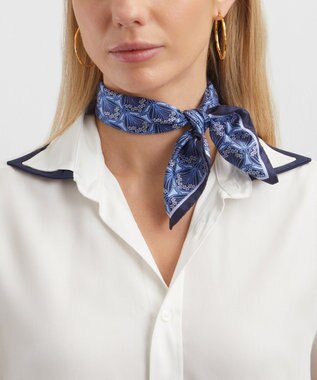 LIBERTY. アイフィス ストライプ 45x45 シルクスカーフ ブルー