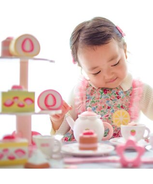 Mother garden マザーガーデン 木のおままごと  《野いちご ティーパーティーセット》プレミアムケーキセット 白～オフホワイト