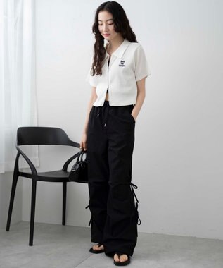 WEGO 【ウエストゴム】サイドリボンパラシュートパンツ ブラック