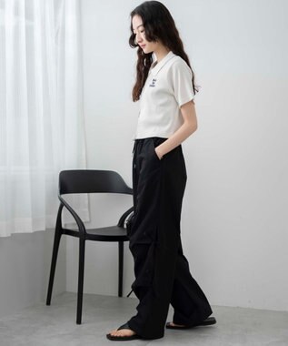 WEGO 【ウエストゴム】サイドリボンパラシュートパンツ ブラック