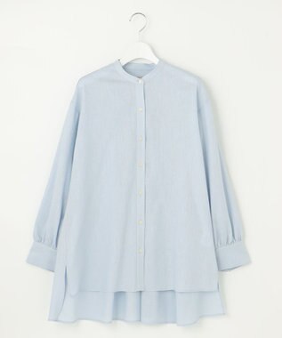 UNFILO 【GISELe 6月号掲載/洗える】リネンレーヨンバンドカラーシャツ アイスブルー