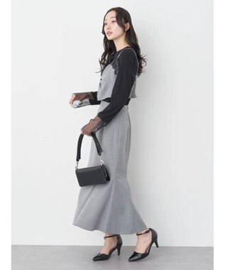 earth music&ecology ピンストライプ胸元レースビスチェ Stripe Light Gray