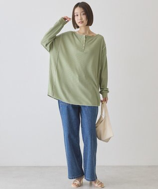 AMERICAN HOLIC 【選べる丈】ヘンリーネックワッフルメロープルオーバー Light Green