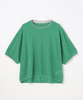 ANY L バイカラーニットT グリーン×ライトグレー