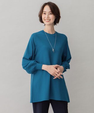 自由区 【洗える】レーヨンポリエステルスムース チュニック丈ニット ブルー系