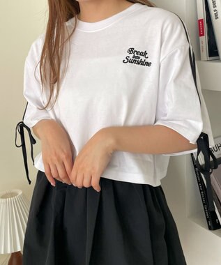 WEGO 2ラインリボングラフィックショートT ホワイト