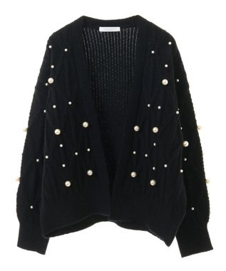 Green Parks パール付ケーブルニットカーディガン Black
