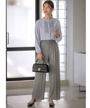 ANY SIS 【洗える】褒めらレディ ワイドパンツ グレーシャンブレー