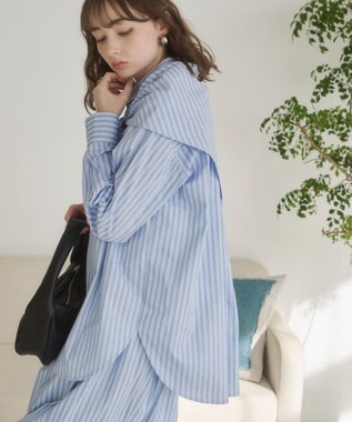 WEGO 【ANGIE VINTAGE】スカーフ付きオーバーサイズストライプシャツ ブルーその他