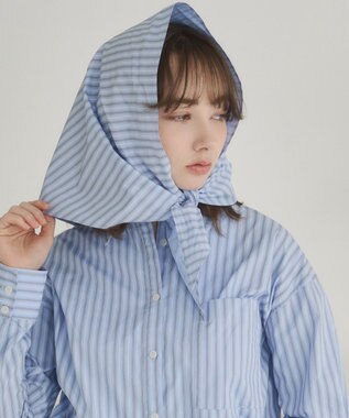 WEGO 【ANGIE VINTAGE】スカーフ付きオーバーサイズストライプシャツ ブルーその他