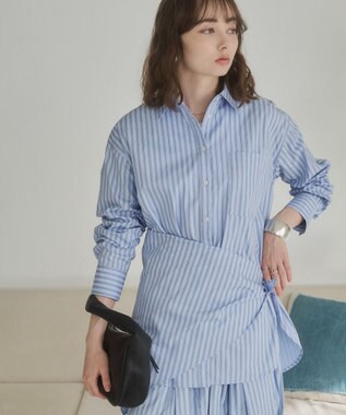WEGO 【ANGIE VINTAGE】スカーフ付きオーバーサイズストライプシャツ ブルーその他